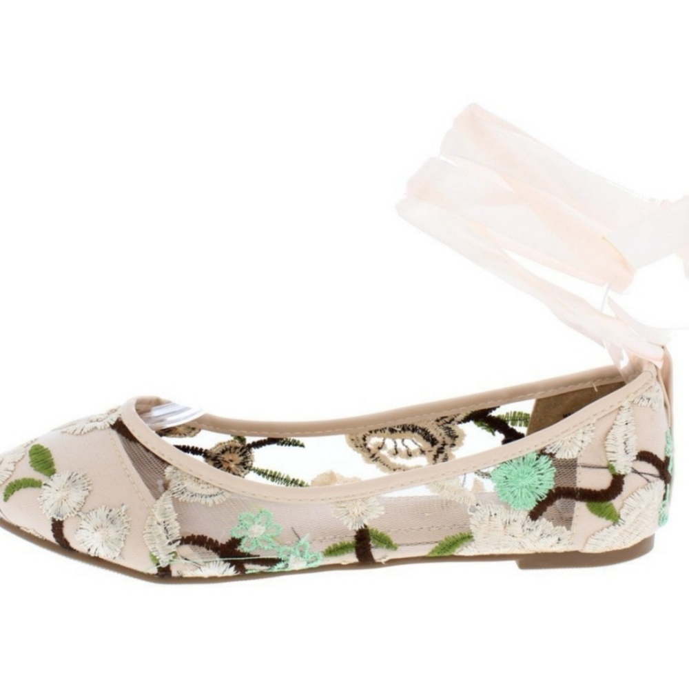 Nude Embroidered Floral Ballet Flats